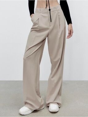 Zara wide leg Pleated Trousers in Beige